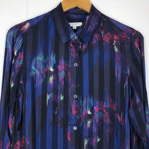 Equipment Silk Button Down Blouse Sheer Long Sleeve "Eleonore" Size Small Blue - Picture 4 of 15